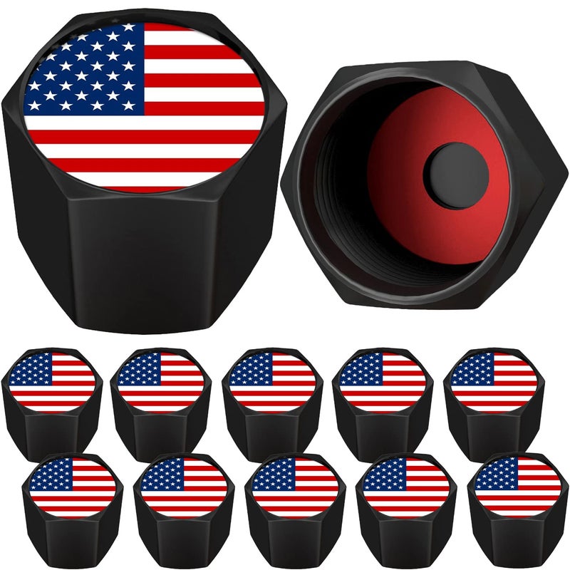SAMIKIVA American Flag Tire Valve Stem Caps  USA with O Rubber Ring  Universal Stem Covers for Cars  SUVs  Bike  Bicycle  Trucks  Motorcycles  Airtight Heavy Duty (12 Pack) (Black USA (12 Pack)) - Image 1